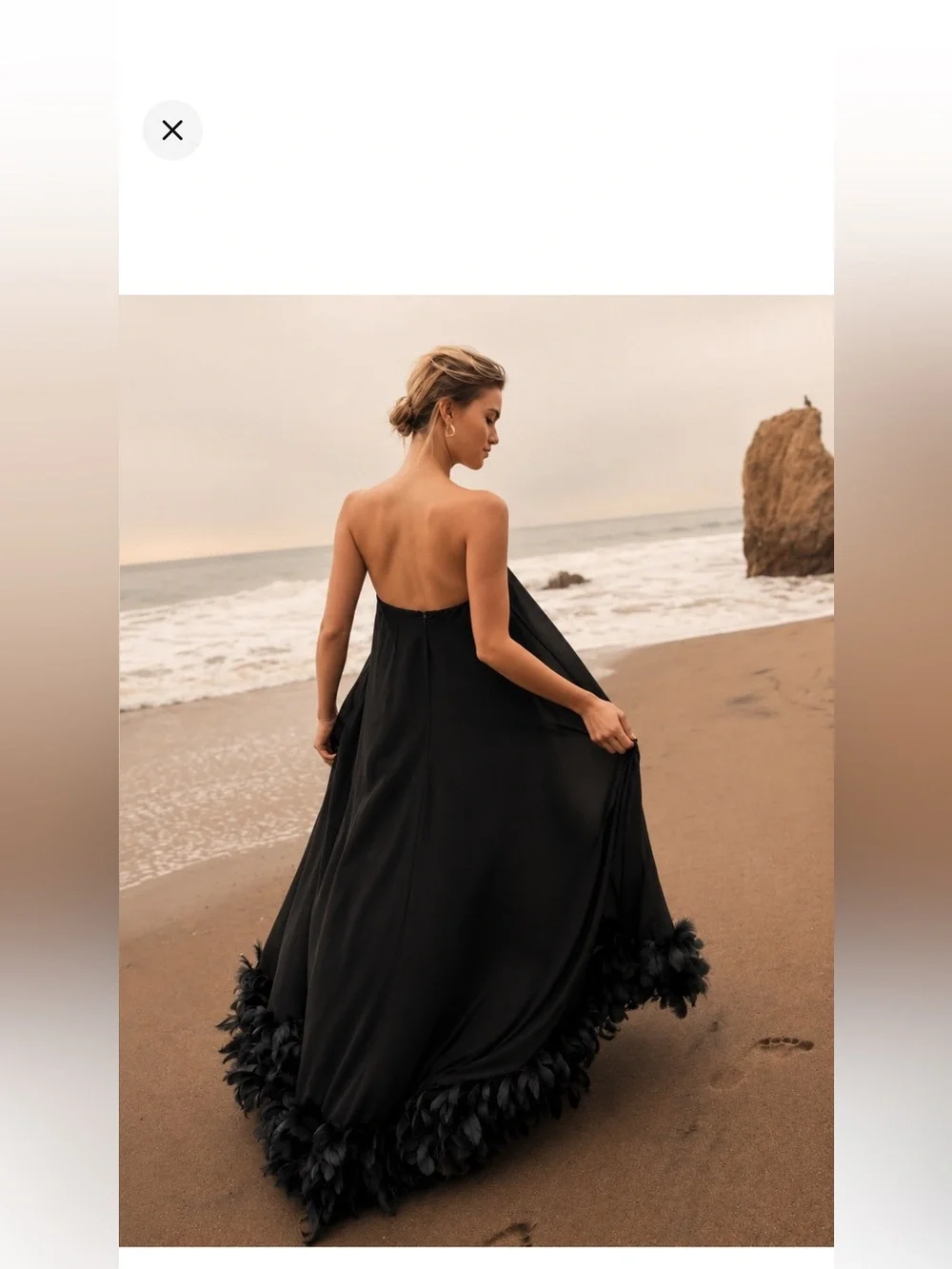Mac Duggal 13001 Black Strapless Flare Feather Hem Gown